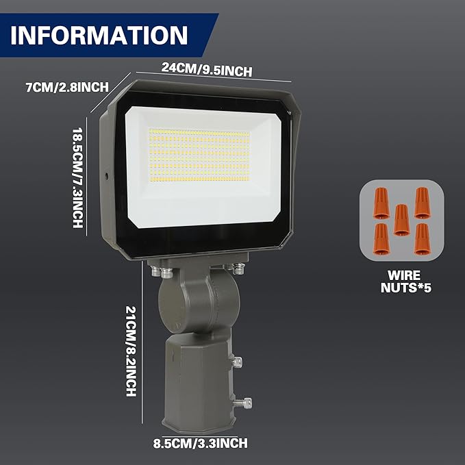 LAMPHOME LED Flood Lights Outdoor 35/60/80W and 3000/4000/5000K Adjustable 10400Lm,Dusk-to-Dawn Sensor o Dawn Flood Light for Yard, Garage, Garden,UL Listed,Includes Knuckle Mount