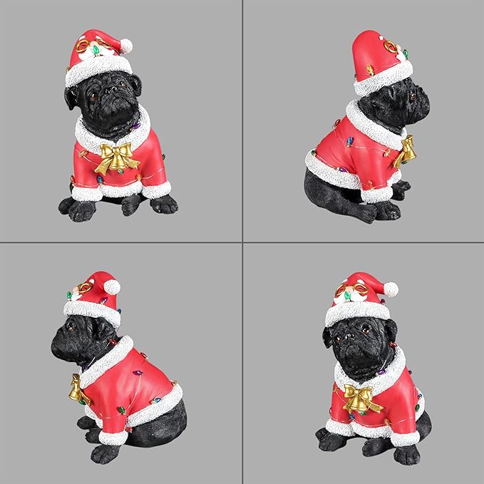 Christmas Outdoor Decoration Dog Statue, LED Light Cute English Bulldog Sculpture with Santa Outfit & Lights for Garden and Yard, Indoor Holiday Décor Gift for mom and dad