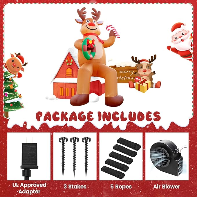 12FT Christmas inflatables, Christmas Inflatable Outdoor Decoration Sitting Reindeer with Built-in Led Lights, Christma Blow Ups Outdoor Roof Yard Lawn Xmas Decor