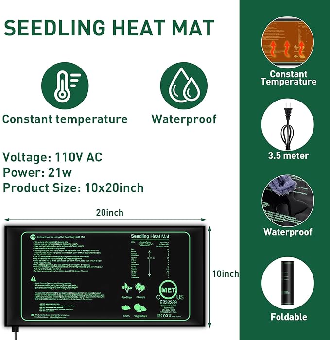 Verdenu Seed Starter Tray with Grow Lights and Heat Mat, Extra Large 24-Cell Seed Growing Tray with heightened Lid, Seed Trays with Humidity Domes for Propagation and Germination for Indoor Plants