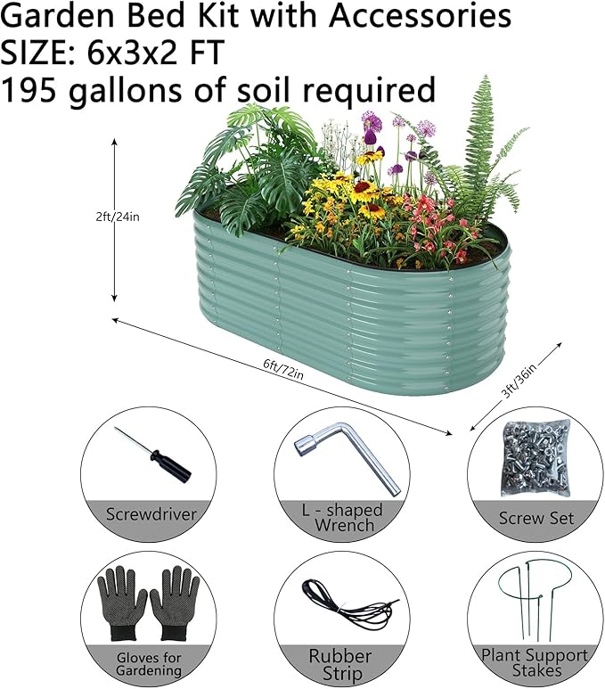 Galvanized Metal Planter Raised Garden Bed Kit for Gardening Outdoor,6x3x2ft Planter Grow Garden Box Raised Flower Bed,Long Vegetable Clearance Herb Raised Garden Beds for Container Gardening