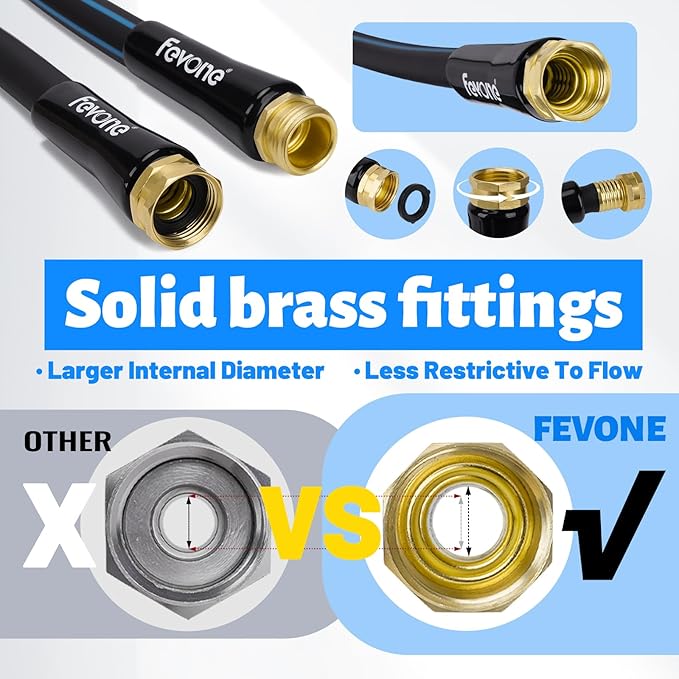 Fevone Garden Hose 50 ft., Lightweight Hybrid Water Hose, Flexible and Durable, Leak-Free Connections