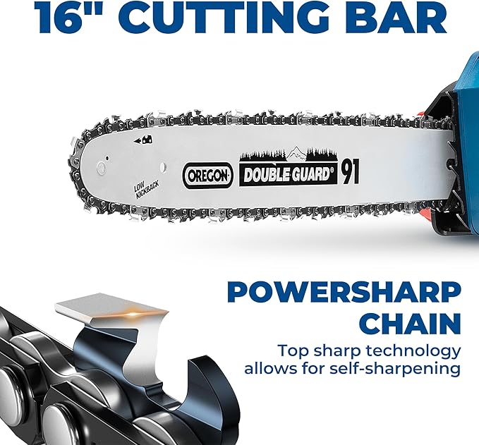 Dong Cheng Brushless Cordless Chainsaw 16 Inch, 40V Battery Chainsaw with Tool-Free Chain Tensioning, Instant-Stop Chain Brake, Includes 2 × 4.0Ah Batteries & Charger, Ideal for Tree & Wood Cutting