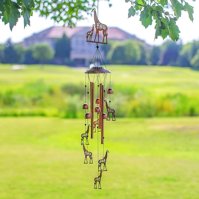 Giraffe Wind Chimes Outdoor Giraffe Gifts for Women/Men/Mom/Wife/Grandma Birthday Gifts Memorial Gift Metal WindChimes for Outside/Indoors, Lawn, Patio, Home, Porch, Yard Decor, Garden Decorations