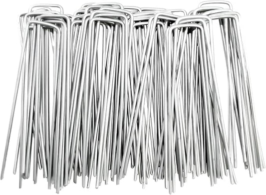 AAGUT Garden Stakes Pins, Landscape Staples 200 Pack 6 Inch 11-Gauge Galvanized Lawn Stake for Dog Fence, Weed Barrier Fabric, Ground Cover, Irrigation Tubing Soaker Hose, Chicken Wire