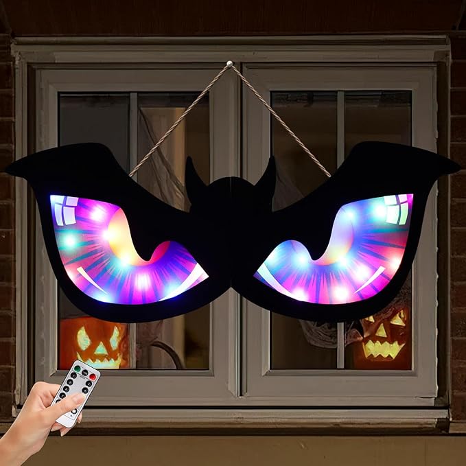 Halloween Decorations Spooky Eyes Lights - 21 Inch Large Wooden Window Eye Lights with 8 Color Modes for Halloween Decor Indoor Home,Wall,Window,Trees (Style - A)
