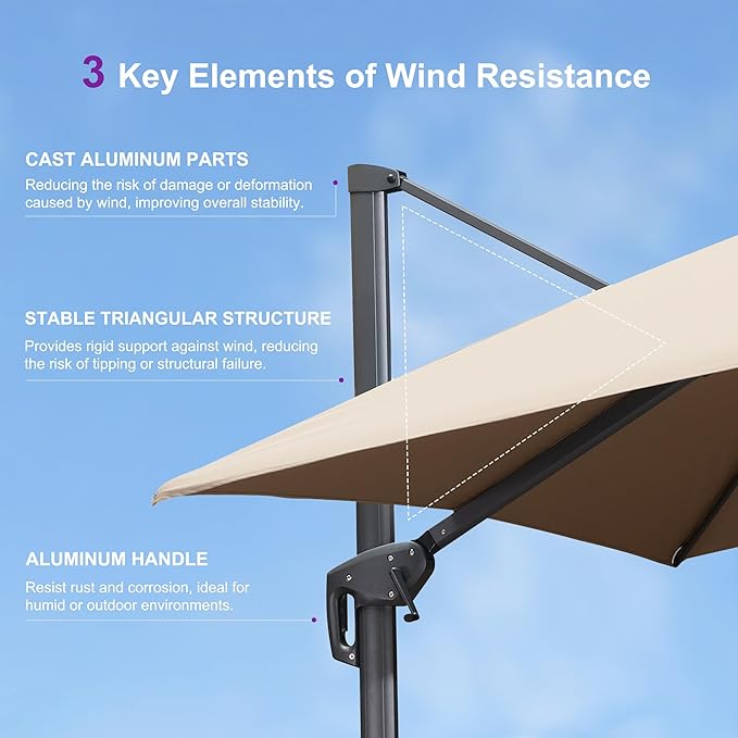 PURPLE LEAF 9' X 12' Cantilever Outdoor Umbrellas Large Patio Umbrella Hanging Double Top Rectangle Offset Umbrella with 360°Rotation Tilting Umbrella Outdoor Patio, Taupe