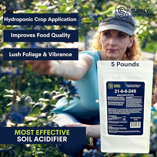 21-0-0-24S Ammonium Sulfate for Deep Green Plants - Soil Acidifier for Blueberry Blooms, Azalea and Magnolia Tree Fertilizer - Sulfur for Plants Nitrogen Fertilizer (5 Pounds)