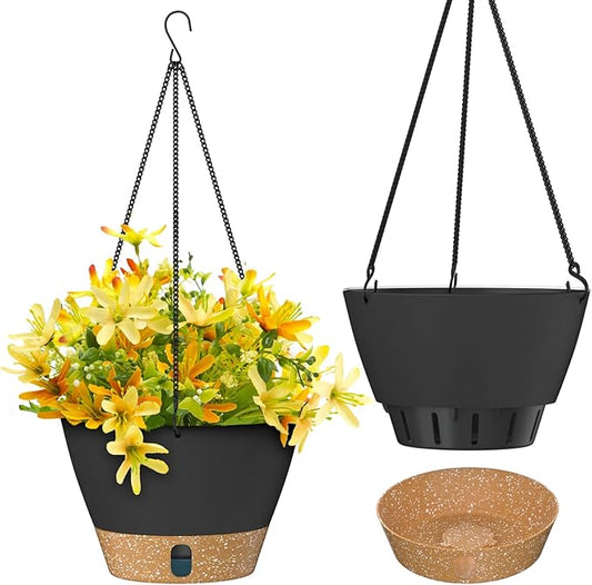 ZMTECH Hanging Planters for Indoor Plants Set of 2 Self Watering Hanging Pots Hanging Baskets Hanging Flower Pots for Outdoor Hanging Plants(10 Inch, Gray)