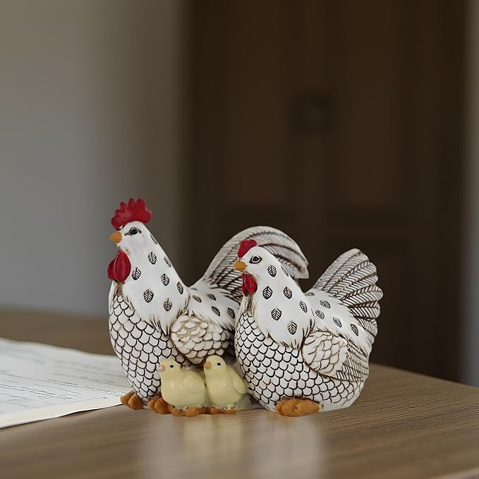 Chicken Family Decorative Sculpture, Indoor/Outdoor Outdoor Garden Statue,Rooster, Hen, Chick Garden Sculpture,Rustic Hen Statue