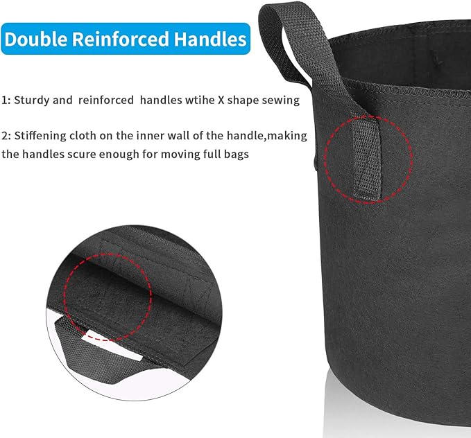 12 Packs 7 Gallon Grow Bags, Heavy Duty 300G Thickened Nonwoven Fabric Plant Pots with Handle