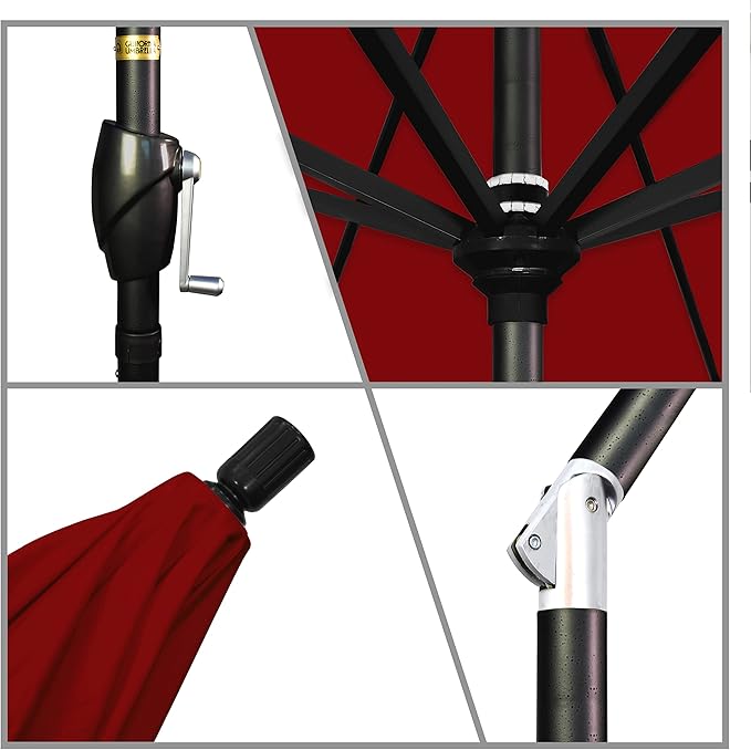 California Umbrella GSPT908302-5403 9' Round Aluminum Market, Crank Lift, Push Button Tilt, Black Pole, Sunbrella Jockey Red Patio Umbrella, 9-Feet
