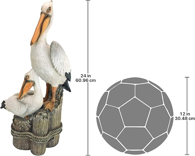 Design Toscano Coastal Decor Ocean's Perch Pelicans Garden Bird Statue, 9 Inch Wide, 24 Inch Tall, Cast Stone Resin, Full Color Finish