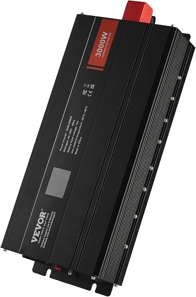 VEVOR Modified Sine Wave Inverter, 3000Watt Power Inverter DC 12V to AC 120V LCD Display with 3 AC Outlets 2 USB Port 1 Type-C Port 10 Spare Fuses, for Large Household Equipment, CE FCC Certified