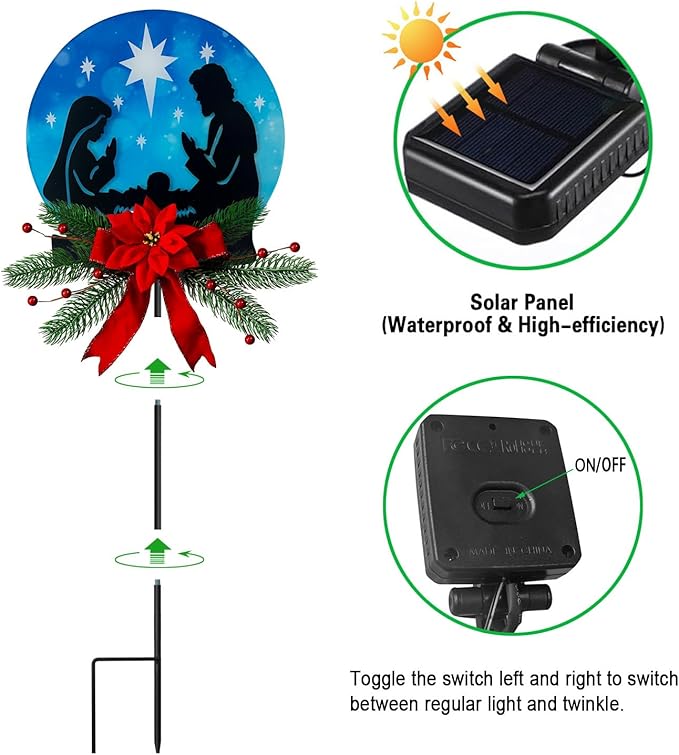 Christmas Jesus Solar Garden Stake Decor Outdoor Waterproof LED Lighted Yard Art Religious Xmas Decor for Patios Courtyards Lawns Christmas Decor and Thanksgiving Gifts