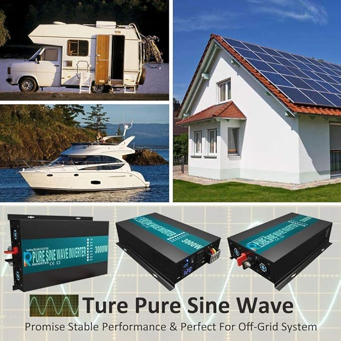 WZRELB 3000W 48V 120V Pure Sine Wave Power Inverter Remote Control with 2 AC Outlets,Car Inverter (RBPRC-300048)