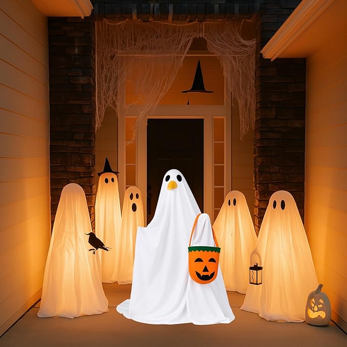 Halloween Porch Goose Outfit Ghost Goose Clothes for 23'' Cement Plastic Geese Silly Lawn Geese Yard Outdoor Decoration