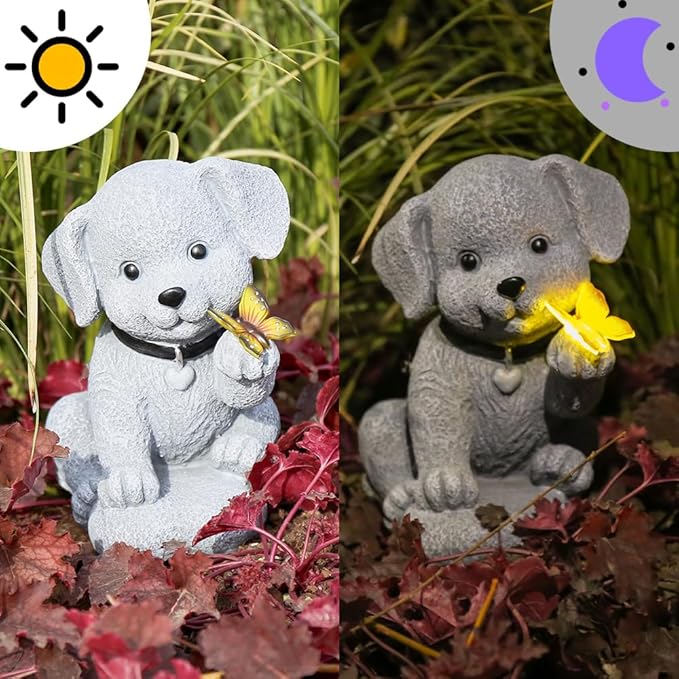 Solar Garden Statues Outdoor Dog Lights, Unique Housewarming Garden Gifts for Women Mom Wife Grandma and Sisters,Cute Dog Sculpture Decoration for Patio, Terrace, Balcony, Lawn