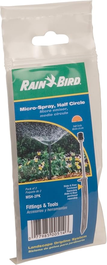 Rain Bird MSH2PKS Drip Irrigation 10-32 Threaded Micro-Spray Nozzle, 180° Half Circle Pattern, 0 - 10' Spray Distance, 2-Pack