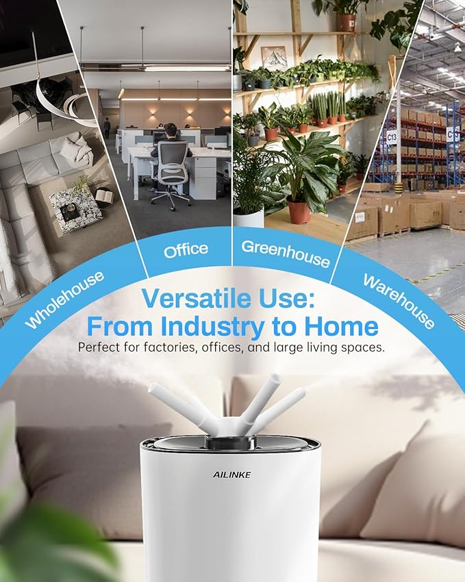 Humidifiers for Bedroom Large Room, 4.2Gal/16L Cool Mist Humidifier Large Room 2000 sq.ft,Top Fill, 3 Stainless Steel Atomizers,360°Nozzle Extension Tube, Commercial/Office/Plants/House, White