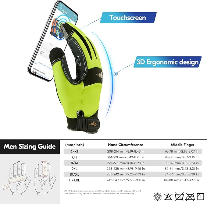 Vgo... 0°C/32°F Winter Men's Lightweighted Lined Work Gloves for Light Duty Works(SL7895FW)