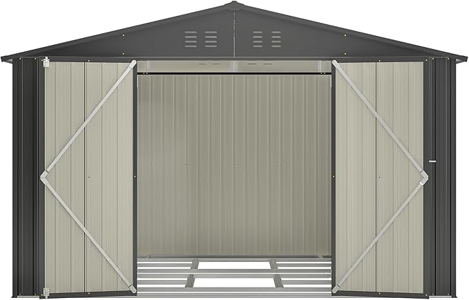 10X8 FT Outdoor Storage Shed, All Weather Metal Sheds with Lockable Doors, Tool Shed for Garden, Patio, Backyard, Lawn, Black