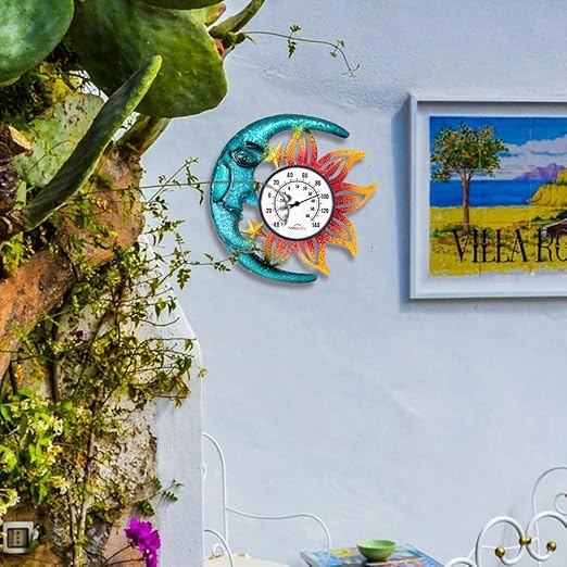 Indoor Outdoor Thermometer, Sun-Moon Wall-Mounted Thermometer Waterproof for Patio Garden Yard & Living Room, No Battery Needed