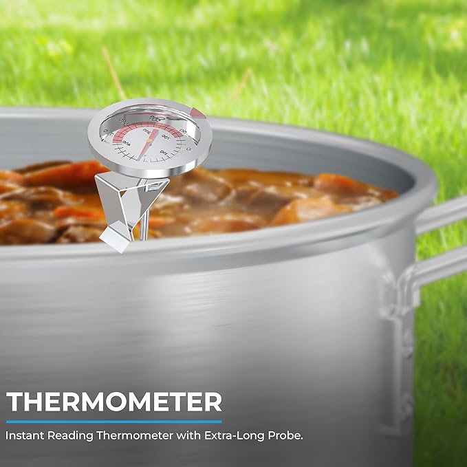 30 Qt Aluminium Stock Pot Kit – Turkey Fryer Pot With Lid, Lifting Hook, Stand & Thermometer – Large Deep Fryer For Frying, Seafood Boiling & Outdoor Cooking