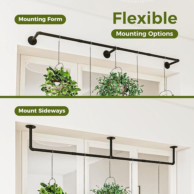 Bamworld Plant Hanger Indoor 70in Hanging Planters Rod Hanging Plant Holder for Window Plant Shelves Metal Rod,Pots Not Included