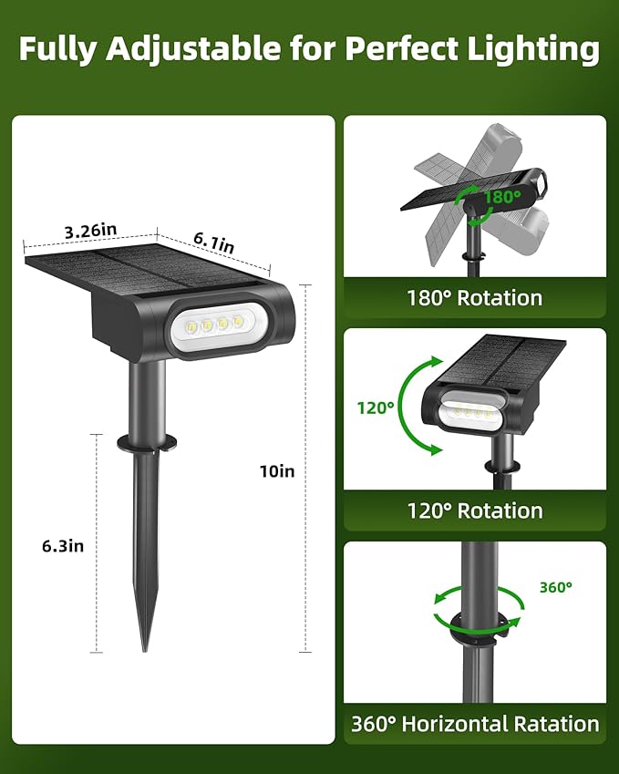EZVALO Solar Spot Lights Outdoor Waterproof IP67, 3 Lighting Modes Landscape Spotlights, Efficient King-Size LEDs, Solar Powered for Garden Yard Pathway (6Pack-Warm White)