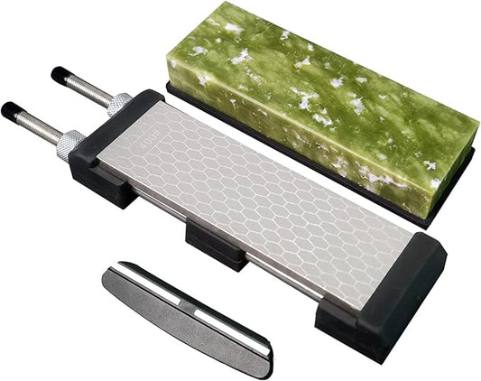 Knife Sharpening Stone,10000 Grit Sharpener Whetstone Final Fine Polishing Natural Green Honing Oilstone for, Knives Tools,Cutting ToolsAngle Guide, Diamond Stone and Non-Slip Rubber Base (SET-D)