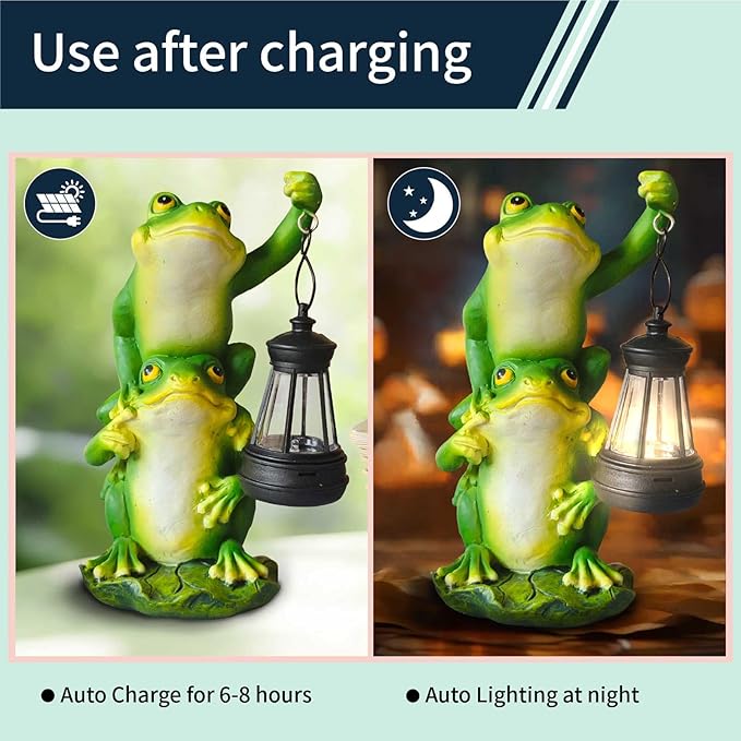 Solar Outdoor Statues Frog Garden Decor Figurine Lights for Outside, Yard Decorations Outdoor Patio Decor, Unique Housewarming Gardening Gifts for Women