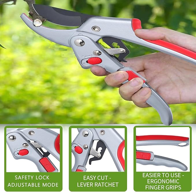 Upgraded Garden Clippers, Adjustable Germany Pruners, Work 3 Times Easier, Professional Pruning Shears, Cutting Rose, Flower, Hedge, Stem, Sharp Gardening Scissors, Arthritis Weak Hand Snips