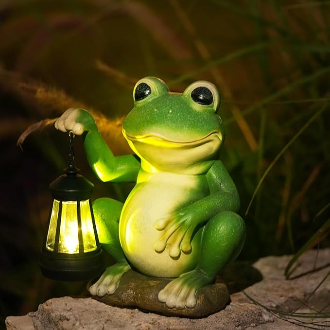 Large Frog Garden Decor for Outside Solar Powered Sculptures for Yard Patio Cute Animal Statues Housewarming Outdoor Ornaments