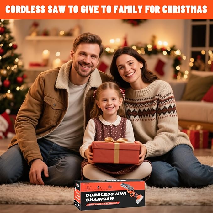 Mini Chainsaw, 4 inch Mini Chainsaw Cordless, Small Hand held Electric Power Chain Saw Battery Powered Operated, Household and Garden for Tree Trimming Wood Cutting, Gifts for Father Husband Men