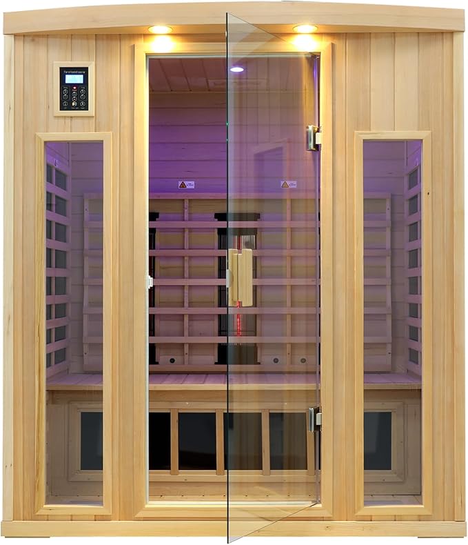 Ceramic Infrared Sauna 3 Person, Infrared Saunas for Home, Low EMF Far Infrared Sauna, Indoor Home Sauna Spa, Hemlock Wooden Sauna with Bluetooth Speaker, Chromotherapy Lamp, 2050W