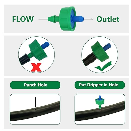 0.5 GPH Drip Irrigation Emitters Pressure Compensating Drippers Constant Flow Heads Parts Garden Flower Pots Plants Systems Dig Kit for 1/4 Inch Watering Tubing Line 50-Pack, 1/2 GPH