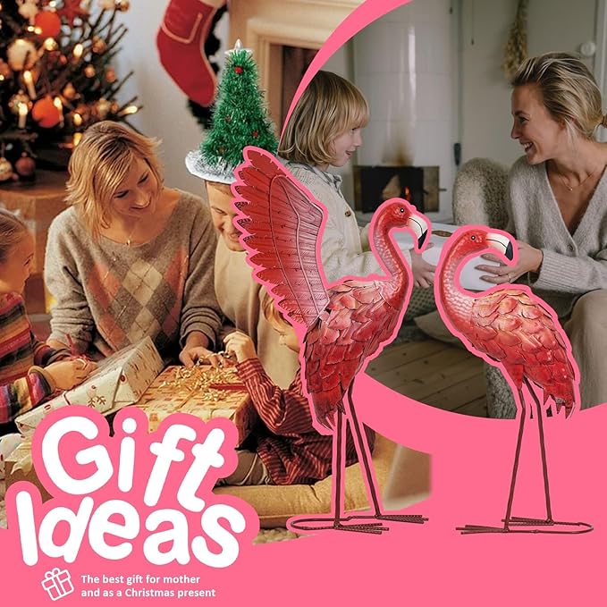 Natelf Pink Flamingo Garden Statues - Metal Flamingo Yard Art Decor, Weather-Resistant Outdoor Sculpture for Lawn, Patio, or Garden - Unique Gift for Women, Mom, Grandma