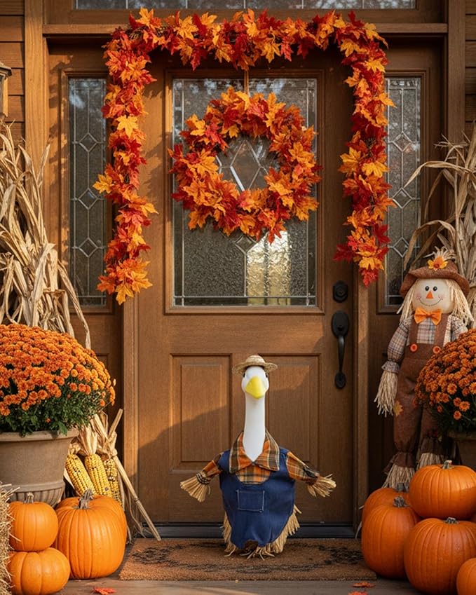 Scarecrow Porch Goose Outfits for 23 Inch Lawn Statue, 2 Pcs/Set Lawn Cement Goose Clothes for Thanksgiving Day, 23" Patio Yard Garden Geese Fall Costume Decoration