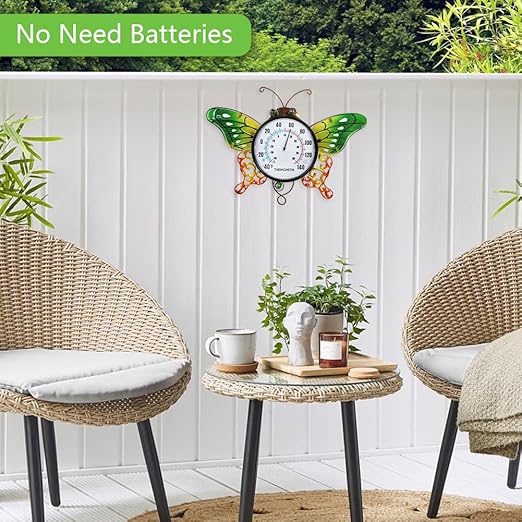Indoor Outdoor Thermometer, Butterfly Wall-Mounted Thermometer Waterproof for Patio Garden Yard & Living Room, No Battery Needed