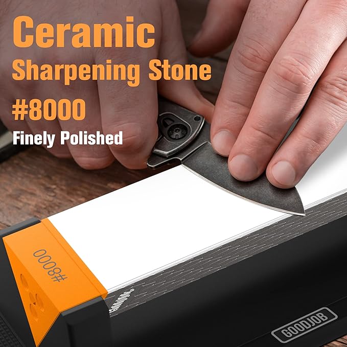 Goodjob Diamond Sharpening Stone 3 Side Grit 400/1000/8000 Premium Industrial Diamond & Ceramic Whetstone Knife Sharpener Suitable for Steel of any Hardness with Angle Guide and Non-Slip Base (GB-3D)
