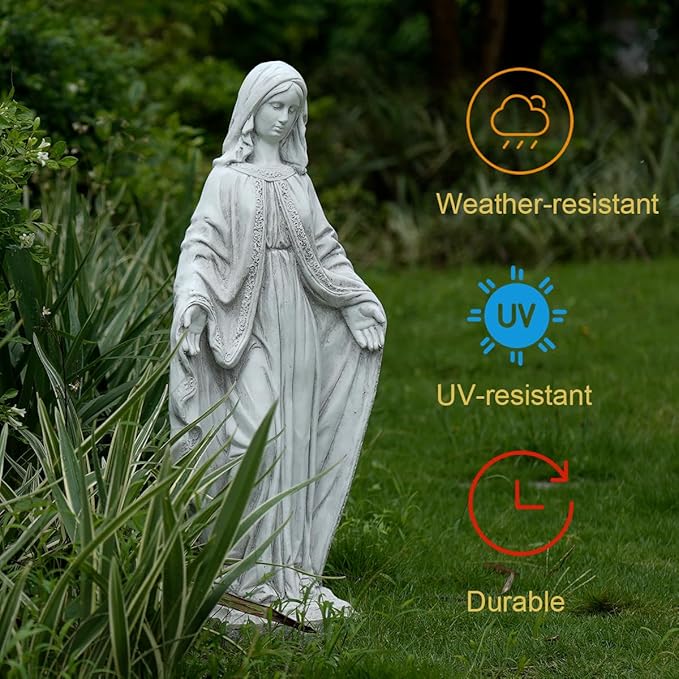 Outdoor Virgin Mary Statues, Garden Religious Sculpture Decorations Home Yard Patio Lawn Hallway (Mary02-Grey)