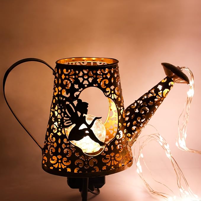 YJFWAL Solar Watering Can with Warm White LED Lights Outdoor Waterproof Fairy Garden Decor for Pathway, Yard, Lawn, Patio Perfect Decorations Gardening Gifts, Birthday Present for Women, Mom, Grandma