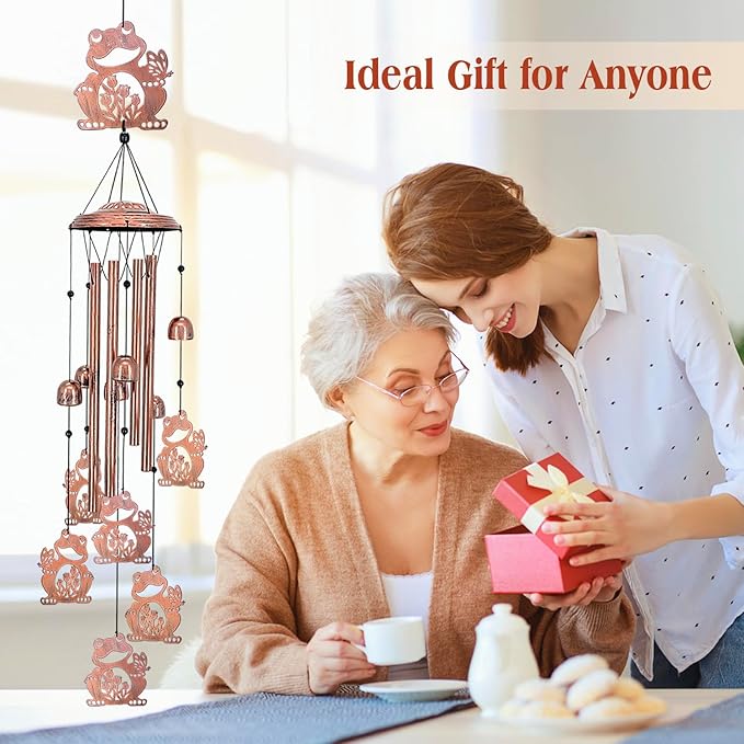 Frog Wind Chimes Outdoor Frog Gifts for Women/Men/Mom/Wife/Grandma Birthday Gifts Memorial Gift Metal WindChimes for Outside/Indoors, Lawn, Patio, Home, Porch, Yard Decor, Garden Decorations