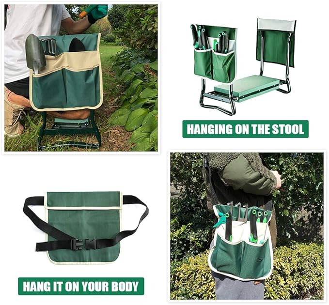 Garden Kneeler and Seat Stool Heavy Duty Garden Folding Bench with Large RemovableTool Pocket Gloves and Soft EVA Kneeling Pad for Gardening Lovers