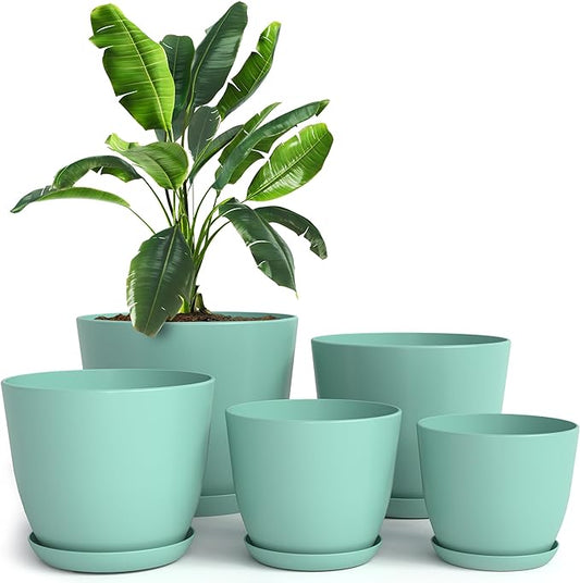 Utopia Home - Plant Pots Indoor with Drainage - 7/6.6/6/5.3/4.8 Inches Home Decor Flower Pots for Indoor Planter - Pack of 5 Plastic Planters for Indoor Plants, Cactus, Succulents Pot - Aqua