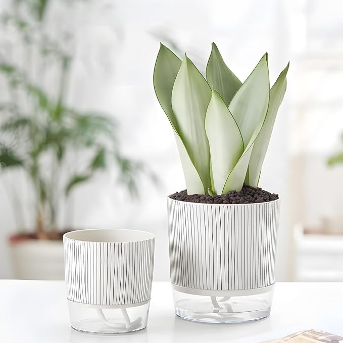 4 Pack Self Watering Pots Set, 4+5.5 Inch Self Watering Pots for Indoor Plants, Planter Pot with Wick Rope and Reservoir for African Violet, Spider Plant, Orchid