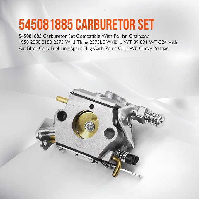 Carburetor Set 545081885 530069703 Compatible With Poulan Chainsaw 1900 1950 2050 2055 2150 2175 2350 2375 2450 2550 262 Wild Thing 2375LE Walbro W-20 WT-624 WT 89 891 WT-324 Zama C1U-W8 C1U-W14