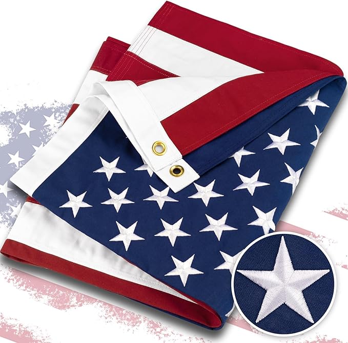 Deluxe Cotton American Flag 3x5 FT for Outside, Tear Resistant US Flags High Wind with Embroidered Stars, Sewn Stripes, the Best Indoor Outdoor Flags