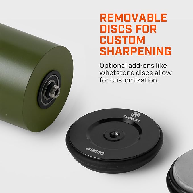 TUMBLER Pro Rolling Knife Sharpener™ - Knife Sharpening Made Easy - Sharpening Kit with Removable Disc System - Includes 4-Layer Diamond Sharpening Disc & EdgeBoost Ceramic Disc (Forest Green)